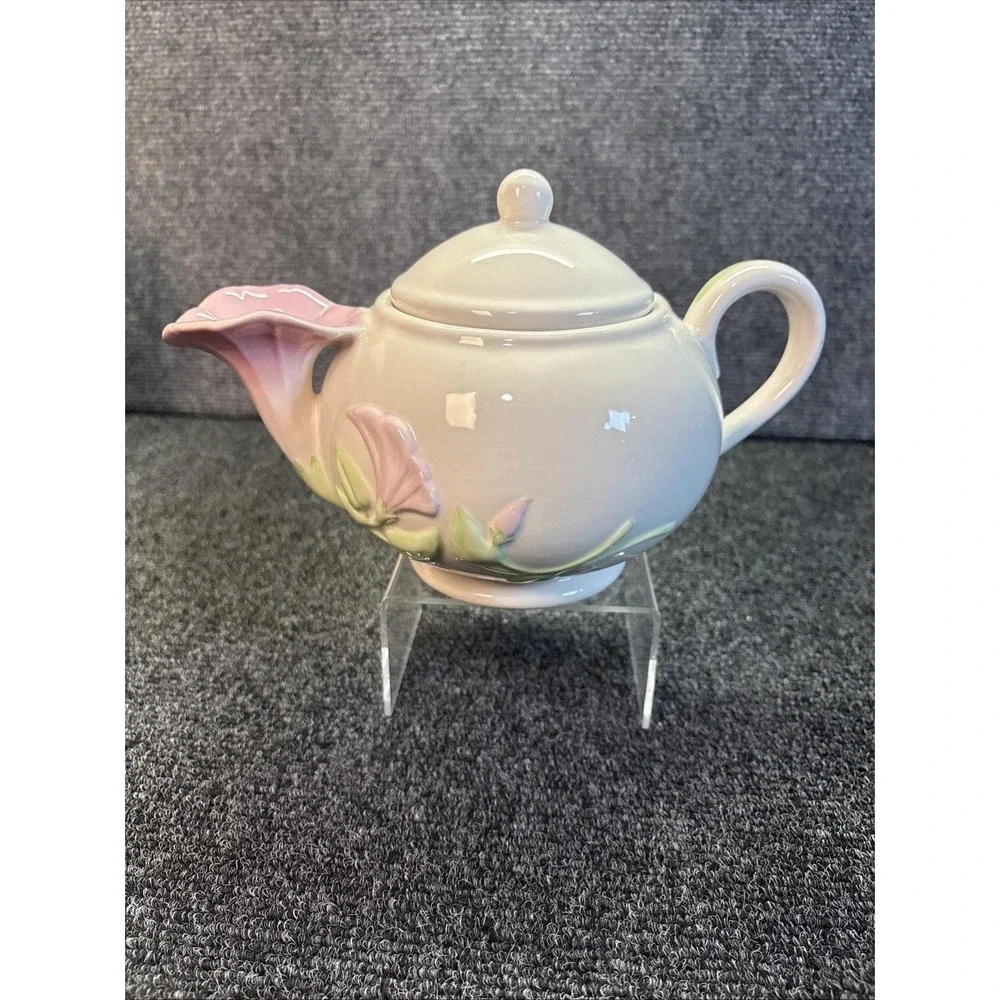 Vtg~Teleflora Pink Morning Glory Teapot~4 Cups~Ceramic